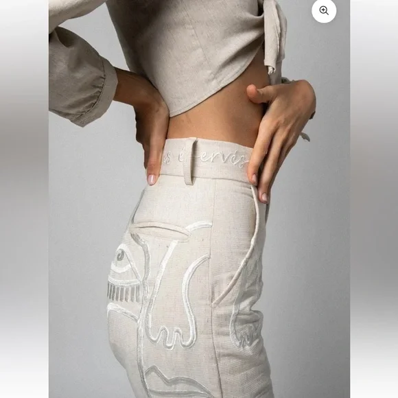 Women's Cream Straight Leg Pants - Picture 3 of 8